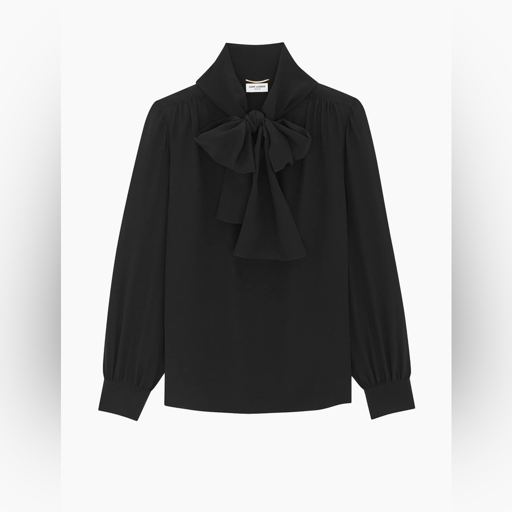 Saint Laurent Lavalliere-Neck Blouse In Silk Crepe